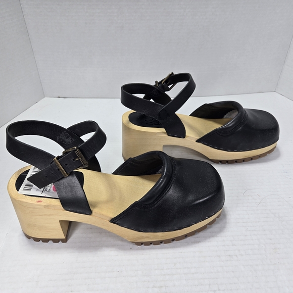 MIA Kaolib Black Leather Women's 3" Wooden Mule Clogs Size 10 - Picture 4 of 10